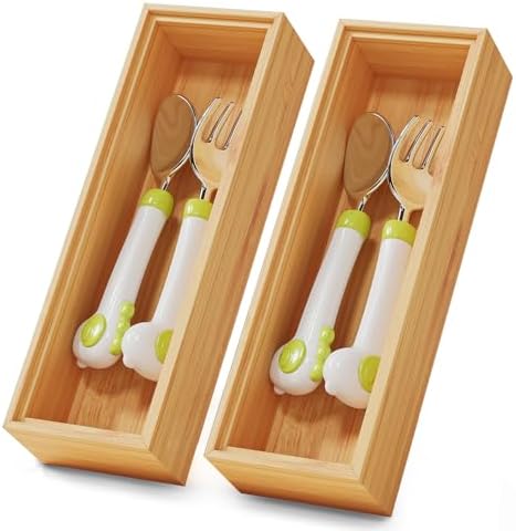 Bamboo Kitchen Drawer Organizer Boxes 9" x 3" Stackable Wooden Organizers by LOCHANTIE