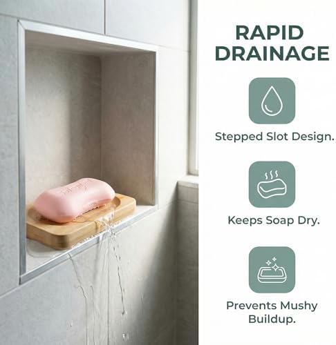 2Pcs Bamboo Soap Dish Wooden Tray Holder for Shower Steamer Bar Soap Dishes Natural Wood Bathroom Kitchen Shampoo Soap Holder 2 Size - Image 4