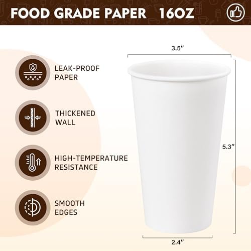 YEEHAW 16 oz 500 Pack White Disposable Paper Coffee Cups - Image 2