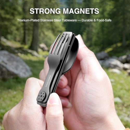 ROXON 3-in-1 Camping Utensils Set (Knife, Spoon, Fork) Titanium-Plated Grey - Image 7