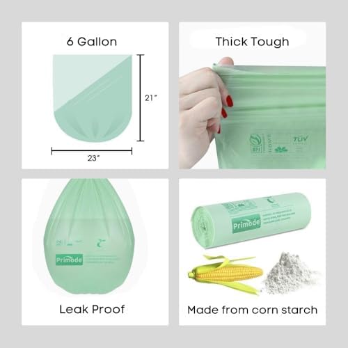 Compostable Bags, 6 Gallon Food Scraps Yard Waste Bags, 100 Count, Extra Thick 0.87 Mil. ASTMD6400 Compost Bags Small Kitchen Trash Bags, Certified By BPI And TÜV AUSTRIA, - Image 3