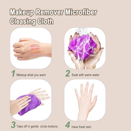 KODAMO Makeup Remover Cloth, Reusable Makeup Remover Pads Washable Travel Bag, Microfiber Makeup Removal Face Wash Cloths with Just Water, 12 Pack/Violet - Image 5