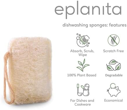 eplanita Natural Dishwashing Sponges (Pack of 12), Kitchen Eco Scrub Scourer, Natural Loofah Plant, Biodegradable and Zero Waste - Image 2