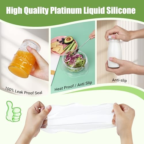 Silicone Stretch Lids for Food Storage in Fridge, Reusable Elastic Bowl Covers for Cup, Cans, Jars, Round & Rectangle Container, Food Grade Silicone Microwave Food Cover, Heat-Resistant, Transparent - Image 6