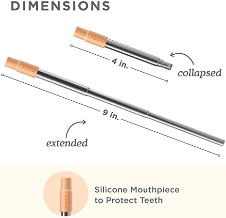 Zoku Reusable Metal Straw with Case, Collapsible Travel Straw - Orange - Image 3