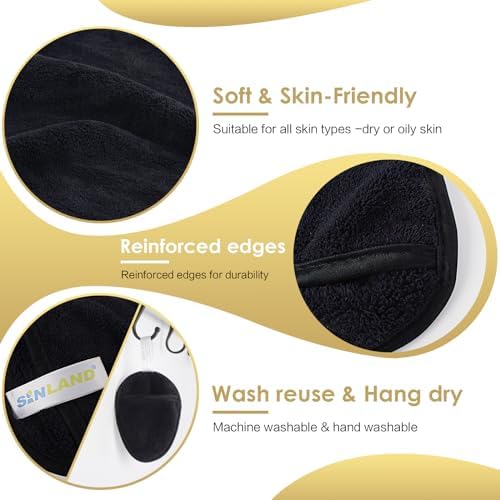 SINLAND Reusable Makeup Remover Pads Black 12 Pack - Image 5