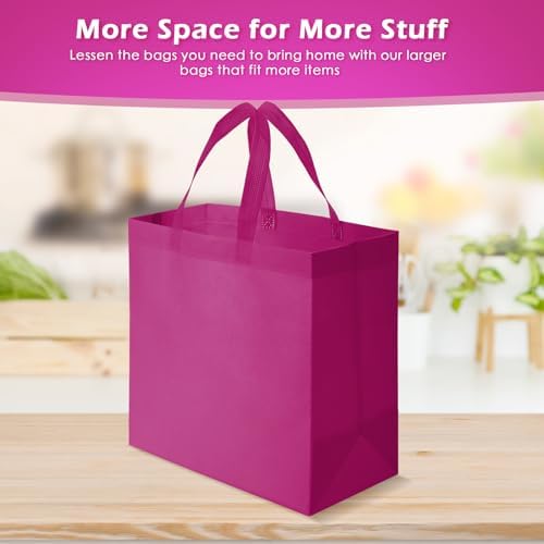 Reginary 50 Pcs Reusable Tote Bags Shopping Bags Non Woven, Rose Red - Image 4