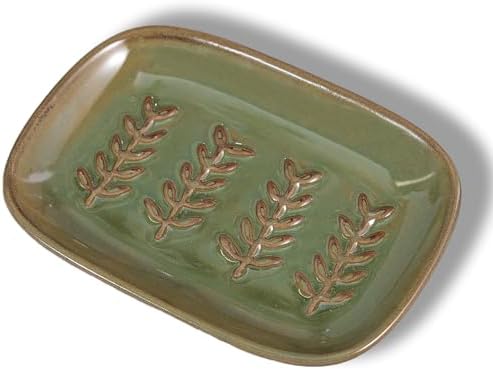 HighHerz Aesthetic Ceramic Soap Dish for Shower, Soap Holder with Raised Relief, Shower Soap Dish for Shampoo Bar Or Sponge, Soap Saver for Bathroom, Kitchen, Sink, Decorative Soap Tray (Green) - Image 2