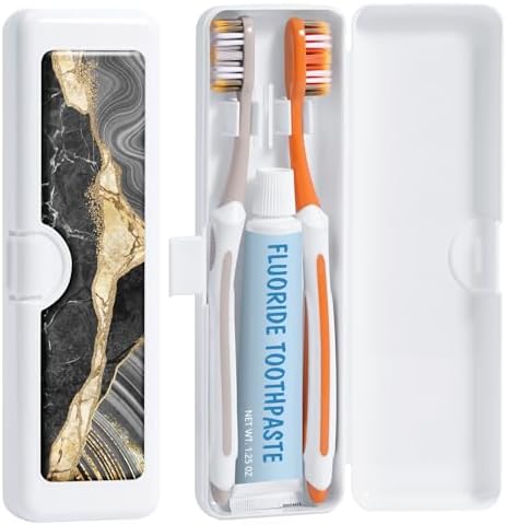 Toothbrush Travel Case - Colorful Pattern, Holder and Covers for Toothbrushes, Includes Tongue Scraper Case by Gerkia