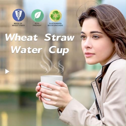 Wrova Wheat Straw Cups 6 Set of 6 Good Alternative to Plastic Reusable Cups 20 oz Unbreakable Drinking Cup Reusable Dishwasher Safe Water Plastic Glasses - White - Image 6