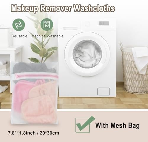 KODAMO Makeup Remover Cloth, 12 Pack Reusable Makeup Remover Towels with Washable Travel Bag, Microfiber Face Wash Cloths for Women All Skin Types, Coral/Pink/Green/Grey - Image 6
