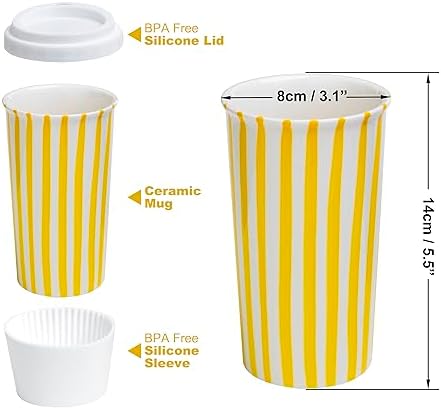 Ceramic Travel Mug with Lid 12 oz Cute Coffee Cup for Women & Men, Bright Aesthetic Travel Mug, Microwave & Dishwasher Safe, Fits Car Cup Holder (Yellow) - Image 2