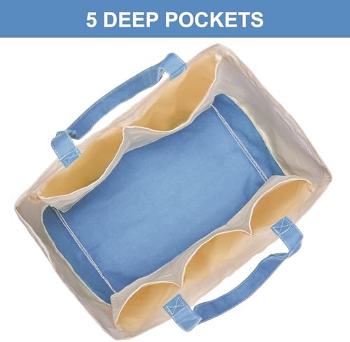 Reusable Grocery Bags Heavy Duty, 8.3 gal Foldable Large Canvas Tote Bag with Handles, Holds 60 lbs Canvas Shopping Bags, 3 Pack（Off White+Light Blue） - Image 6