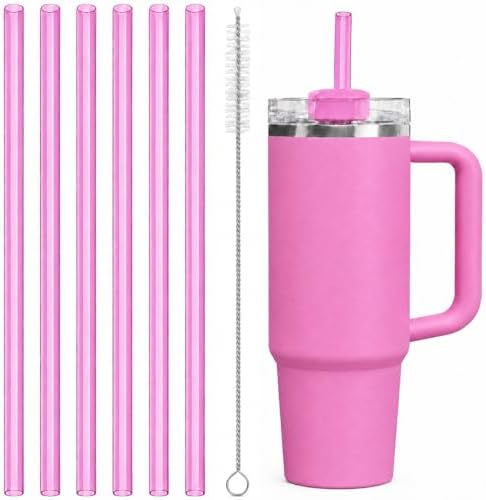 Replacement Straws Compatible with 30 oz Stanley Quencher Tumbler, 10.5 Inch Clear Reusable Straws, Drinking Cup Accessories, Dark Pink-6 Pack by Bubrike
