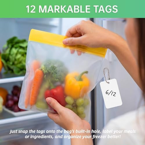 RLAVBL 12 Pack Reusable Freezer Bags, Leakproof Food Storage Bags for Vegetable, Liquid, Snack, Meat, Sandwich - 3 Gallon 4 Sandwich 5 Snack Bags - Image 2