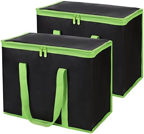1-Pack Insulated Reusable Grocery Shopping Bag, X-Large, Black-Green by CIVJET