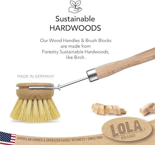 LOLA -The Original - Tampico Vegetable & Dish Brush, Sustainable Wood Ergonomic Handle w/Tampico Fiber Bristles, 1 Count - Image 2