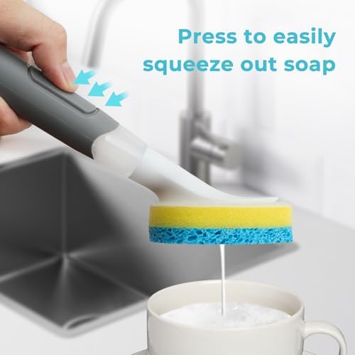 REEWII Dish Brush with soap Dispenser，4 PCS Replacement Brush Refills dishwashing Brush Set for Kitchen Utensils, Pans, Sinks, cookware - Image 3