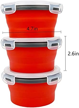 CCyanzi 3piece Round Collapsible Bowl with Lids, Silicone Food Storage Containers, Microwave & Freezer Safe, Space Saving for Kitchen Cabinet and Camping Backpack,(Red Gray) - Image 3