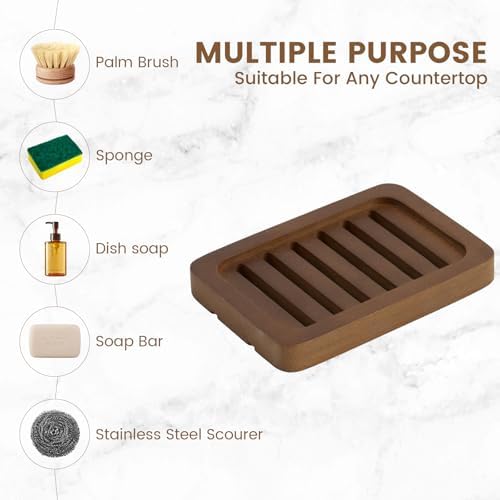 2 Pack Self Draining Bamboo Soap Holder Slotted Walnut Wooden Soap Dish - Image 6