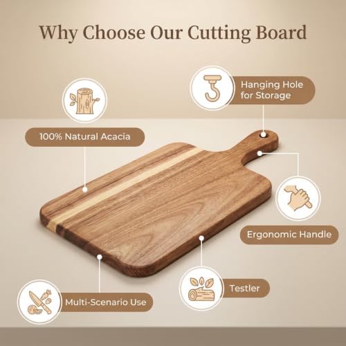 ZeQi Premium Acacia Wood Cutting Board Gift Set, Perfect Housewarming Gift, Wooden Serving Board with Handle, Kitchen Decor, Decorative Cutting Board - Image 7