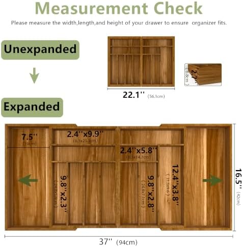 Suli Extra Large Silverware Drawer Organizer,Expandable 22in to 37in,Acacia - Image 2