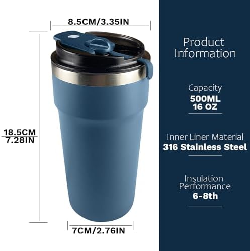 SPLMIFA Travel Coffee Mugs Leak-Proof, Reusable Coffee Cups with Lids, Stainless Steel Vacuum Insulated Coffee Tumblers, Thermal Insulation Cups for Men and Women Hot & Cold Drinks(4th-Blue, 16OZ) - Image 4