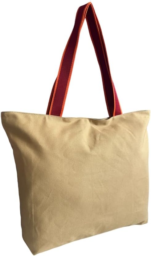 16OZ Cotton Canvas Zipper Closure Lined Grocery Shopping Beach Casual Multi Purpose Tote X-Large