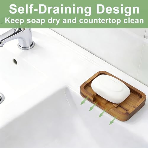 HTB Self Draining Soap Dish Teak Wood Keep Soap Dry - Image 2