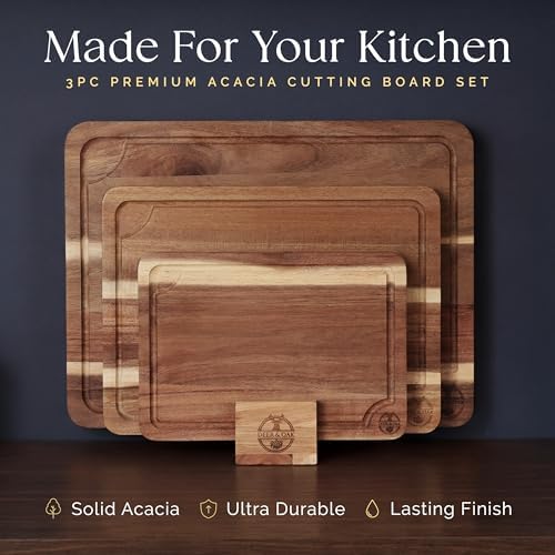 Deer & Oak Non Toxic 3-Piece Acacia Cutting Board Set with Stand - Image 2