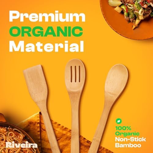 Riveira Bamboo Wooden Spoons for Cooking 3-Piece, Apartment Essentials Wood Spatula Spoon Nonstick Kitchen Utensil Set Premium Quality Housewarming Gifts for Everyday Use - Image 2