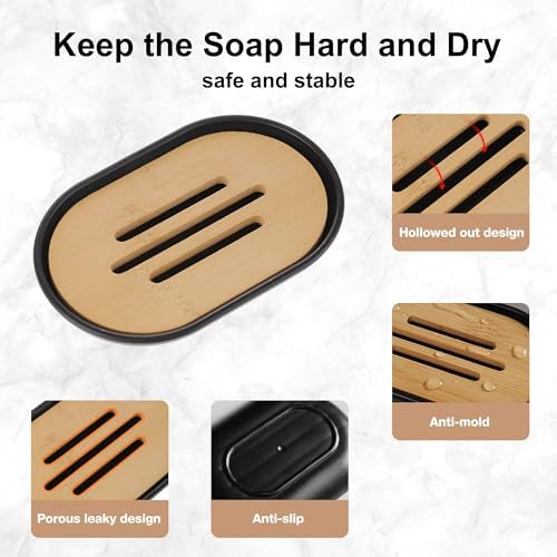 Soap Dish for Shower, Set of 2 Bamboo Soap Saver for Bathroom, Self Draining Bar Soap Holder for Bathroom,Soap Stand Soaps for Homemade Soaps Saver - Image 2