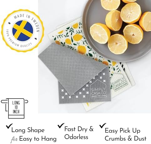 Long 5‑Pack Swedish Dishcloths – Reusable, Cellulose Sponge Dish Cloths for Washing Dishes, Paper Towel Replacement, Plastic-Free Packaging, Super Absorbent - Image 4
