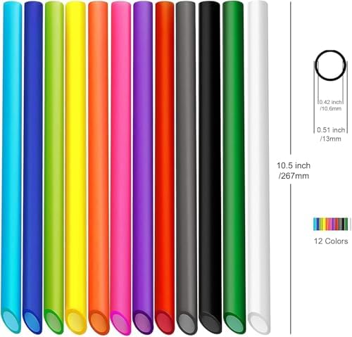 ALINK 12 Pcs Reusable Boba Straws, 10.5 Inch Smoothie Straws with 2 Brushes - Image 2