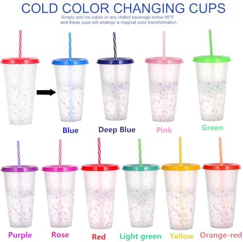 Color Changing Cups, 12 Pack 24oz Plastic Tumblers, Reusable Iced Coffee & Smoothie Cups with Lids and Straws for Parties and Travel (Rainbow, 12 Pack) - Image 3