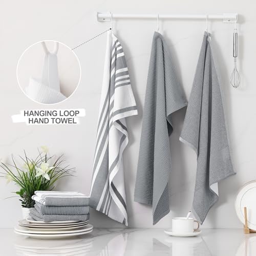 Homaxy Cotton 380 GSM Premium Kitchen Towels, 18"x 28", 12 Pack, Grey - Image 3