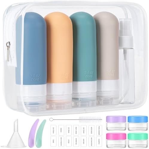 MODENGKONGJIAN 16 Pack Travel Bottles for Toiletries,TSA Approved Silicone Squeezable Travel Shampoo Bottles, 3oz Leak Proof Refillable Toiletry Cosmetic Containers（16 Pcs/Light Yellow） by MODENGKONGJIAN
