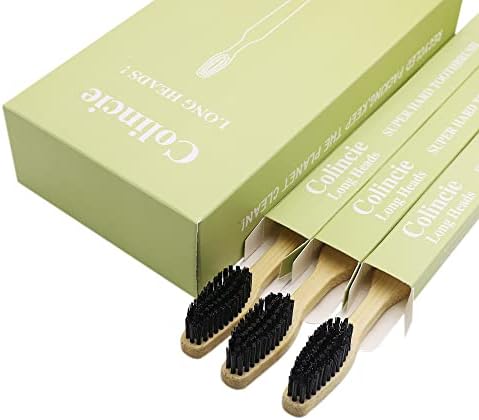 Extra Hard & Firm Bamboo Charcoal Toothbrush Long Head with Wide Thickened Handle Whitening Teeth Pack of 12 - Image 2
