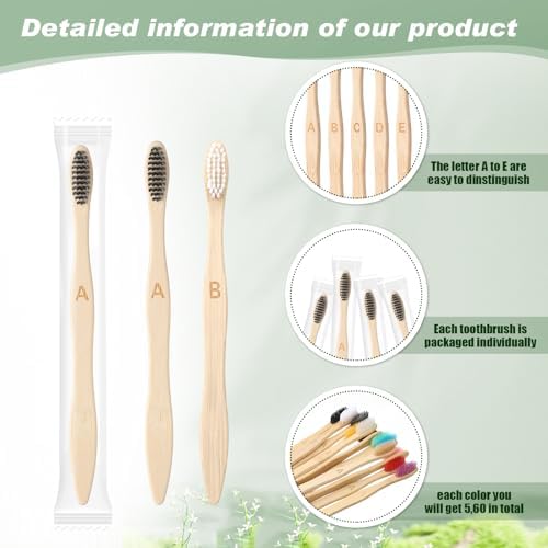 Sieral 60 Pcs Bamboo Toothbrushes Bulk, Individually Wrapped,Letter - Image 5