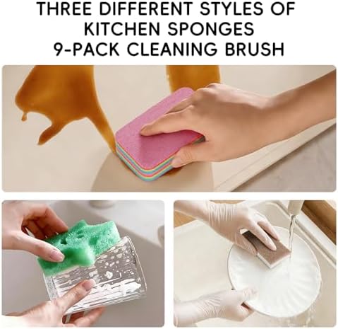 9 Pack Multi-Purpose Eco Scrub Sponges for Kitchen Bathroom Dishes - Image 3