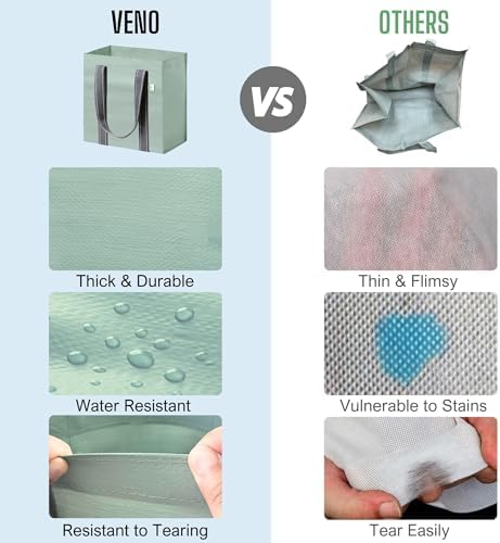 VENO 2/4 Pack Compact Reusable Grocery Shopping Bags with Hard Bottom - Image 6