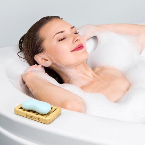 Bar Soap Holder, 2 Pack Self Draining Bamboo Sponge Holder - Curved Surface Slotted Soap Dish for Shower, Bathroom, Bathtub, Sink, RV, Packed in A Case(Bamboo Style) - Image 6