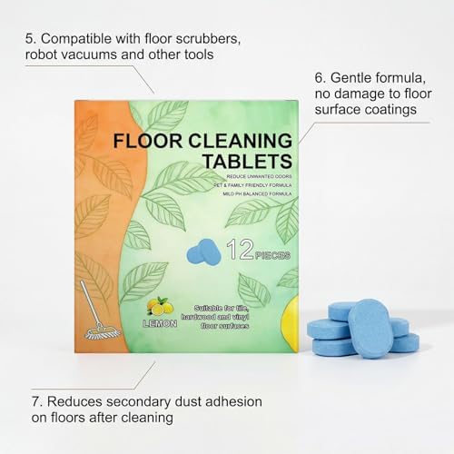 12pcs Floor Cleaner Tablets Hard Floor Cleaner Tablets, Pre-Measured Dissolvable Cleaning Solution for Tile, Vinyl, Hardwood, Fresh Lemon Scent, Compatible with Robot Mops & Wet/Dry Vacuums (36pc) - Image 5