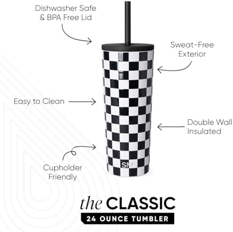 Simple Modern Iced Coffee Tumbler, Insulated | 24oz | Checkered - Image 2