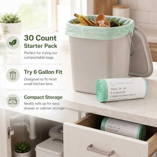 30 Count 6 Gallon Compostable Trash Bags for Kitchen Food Waste and Scraps - Image 6