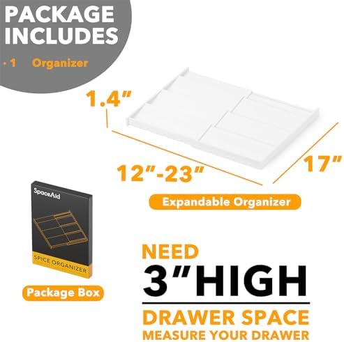 SpaceAid Bamboo White Spice Drawer Organizer, (Need 3" Deep Drawer) Expandable 4 Tier Spices Rack for Cabinet, Kitchen Seasoning Storage Insert (Jars Not Included, From 12" to 23" Wide) - Image 5