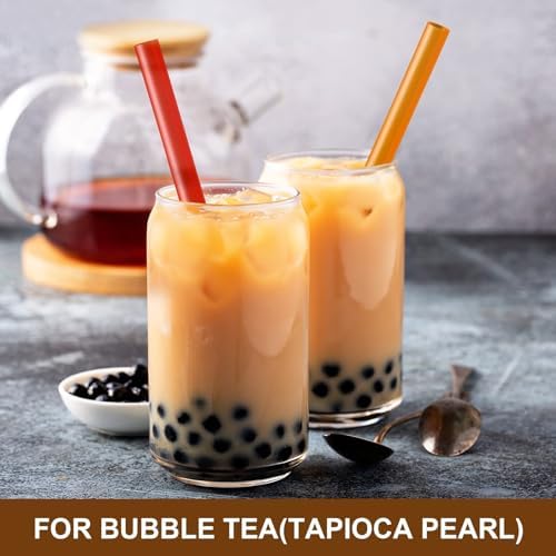 [Angled Tips] 8 Pcs Reusable Jumbo Wide Boba Straws & Smoothie Straws, Multi Colors Reusable Straw, BPA FREE Food-Grade Tritan Plastic Straw for Bubble Tea(Tapioca Boba Pearls) Milkshakes w/ 2 Brushes - Image 6