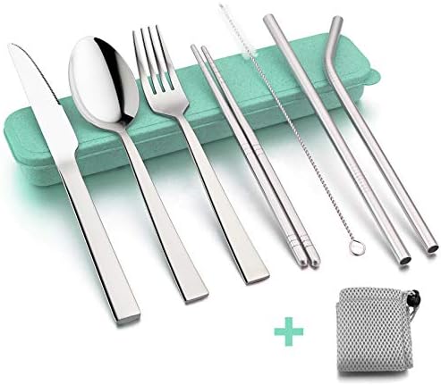 HaWare Portable Travel Utensils with Case, Stainless Steel Silverware Set for Camping Office School Lunch, Including Knife Fork Spoon Chopsticks, Reusable and Dishwasher Safe(Green) - Image 2