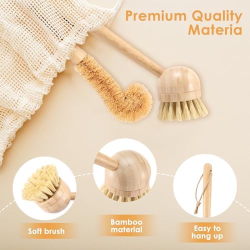 2 Pack Kitchen Dish Brushes, Dish Scrubber with Replacement Brush Head, Bamboo Dish Scrub Brush for Kitchen Cleaning Dishes, Pots, Pans, Bottles, Vegetables - Image 3
