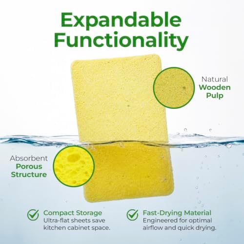 AIRNEX XL Compressed Cellulose Sponges - 6 Pack Large Natural Pop Up Dish Sponge for Kitchen - Compostable Plant-Based Cleaning Sponges Bulk – Non Scratch Big Sponges for Dishes & Household Cleaning - Image 3